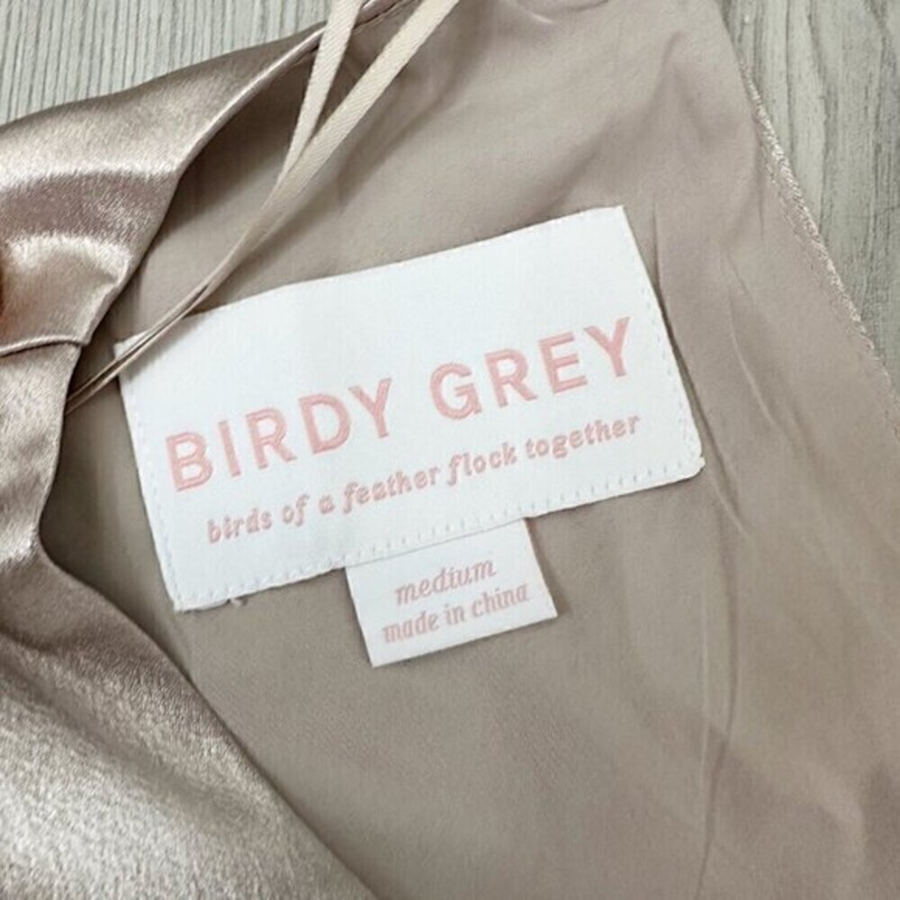 Birdy Grey Jesse Kimono Shiny Satin Flutter Sleeve Bridesmaid Dress Taupe Medium - Picture 3 of 11